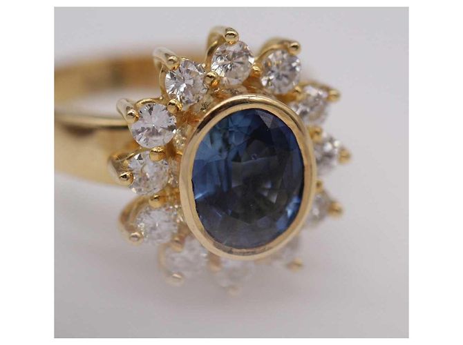 Autre Marque Anello Rosetta in Oro Giallo Zaffiro e Diamante Blu D'oro - vista 5