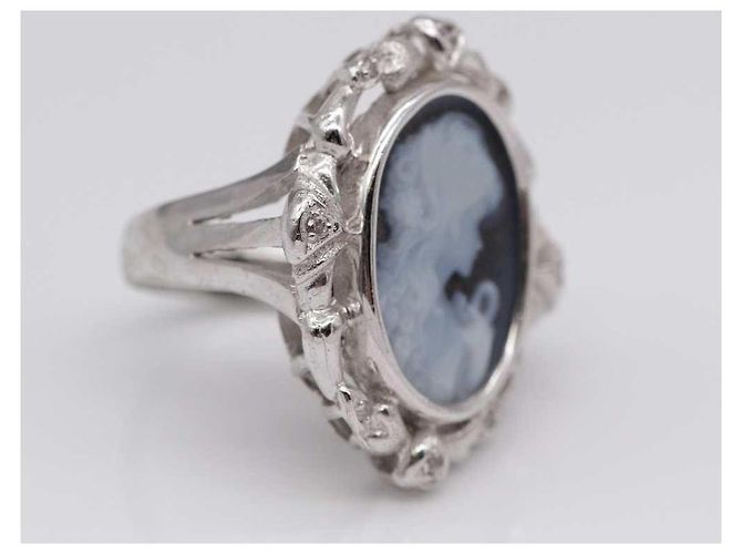 Autre Marque Anello Cammeo in Oro Bianco e Diamanti Nero Argento - vista 2