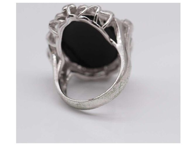 Autre Marque Anello Cammeo in Oro Bianco e Diamanti Nero Argento - vista 3
