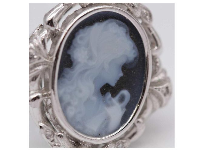 Autre Marque Anello Cammeo in Oro Bianco e Diamanti Nero Argento - vista 5