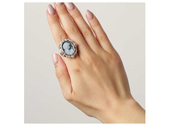 Autre Marque Anello Cammeo in Oro Bianco e Diamanti Nero Argento - vista 6