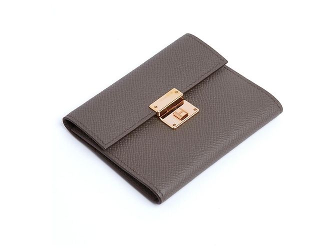 Billetera de Cuero Etoupe Clic 10 de Hermès Dorado Gris pardo - vista 4