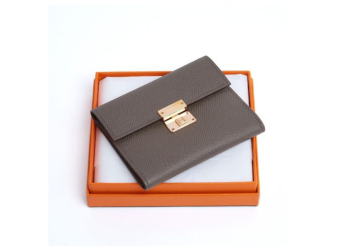Billetera de Cuero Etoupe Clic 10 de Hermès Dorado Gris pardo - vista 7