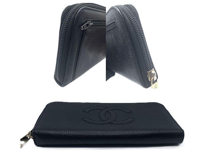 Portafoglio con zip in pelle di caviale Chanel nera Nero - vista 4