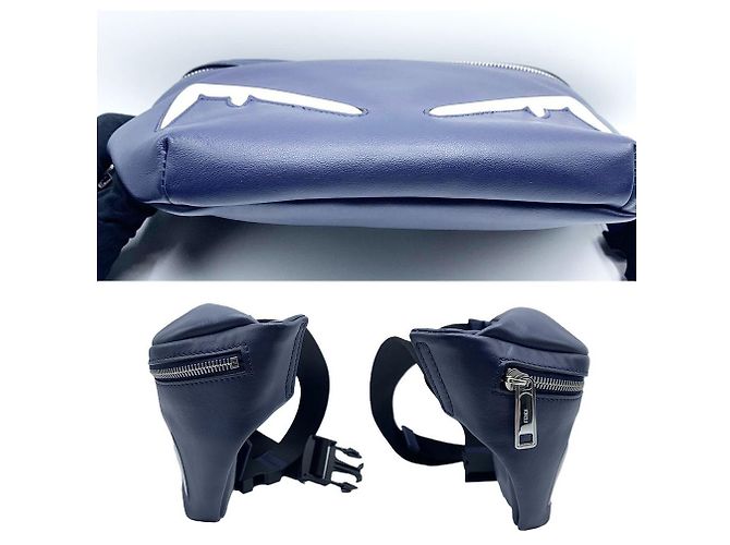 Borsa in pelle Fendi Bugs Eye blu navy - vista 4
