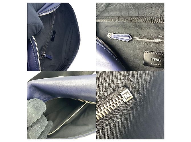 Borsa in pelle Fendi Bugs Eye blu navy - vista 5