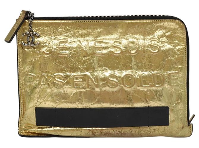 CHANEL Clutch Tasche aus Leder Gold CC Auth 107504 Golden - Ansicht 2