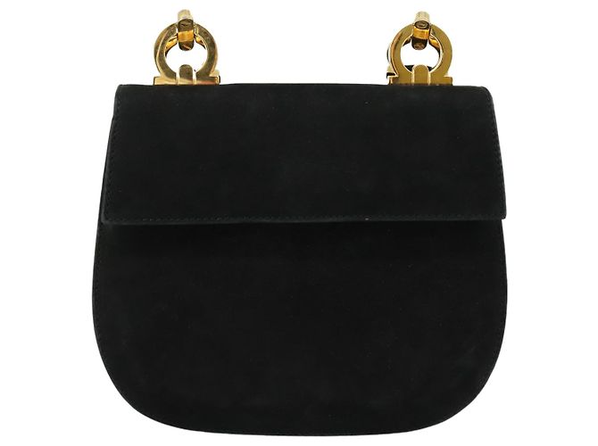 Borsa a Spalla Gancini in Camoscio Nero e Oro Salvatore Ferragamo Auth bs20936 D'oro - vista 2