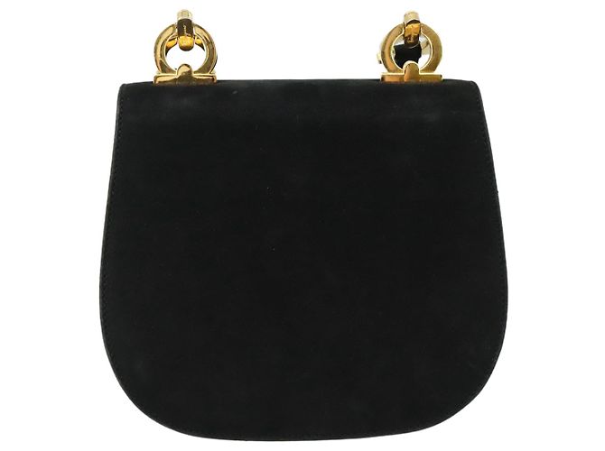 Borsa a Spalla Gancini in Camoscio Nero e Oro Salvatore Ferragamo Auth bs20936 D'oro - vista 3
