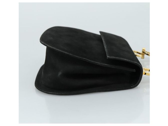 Borsa a Spalla Gancini in Camoscio Nero e Oro Salvatore Ferragamo Auth bs20936 D'oro - vista 4