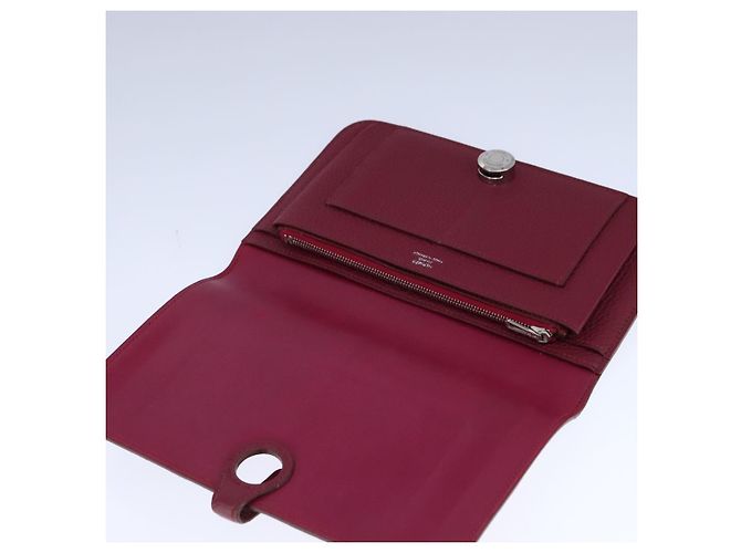 Hermès HERMES Cartera Dogon GM Cuero Rojo Plata Auth kk428 Roja - vista 14