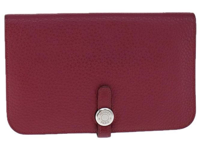 Hermès HERMES Cartera Dogon GM Cuero Rojo Plata Auth kk428 Roja - vista 2