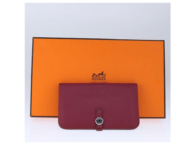Hermès HERMES Cartera Dogon GM Cuero Rojo Plata Auth kk428 Roja - vista 23