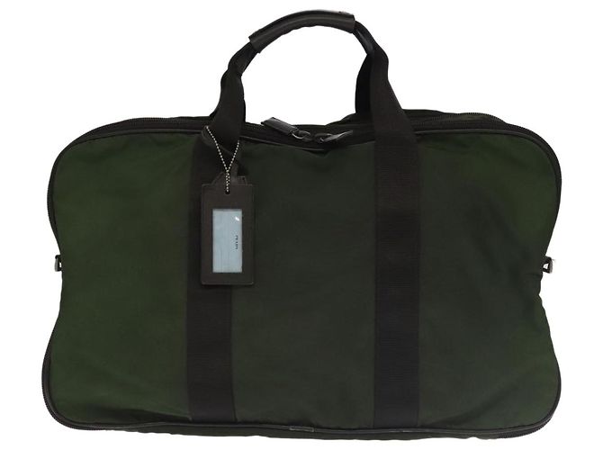 PRADA Borsa Boston Nylon 2way Khaki Argento Auth mr830 Cachi - vista 2