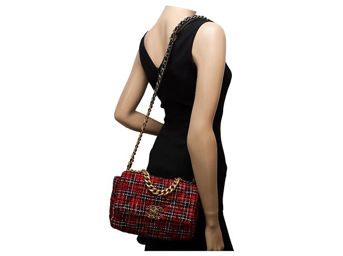 Borsa CHANEL Chanel 19 in Tweed Rosso - 102361 - vista 13