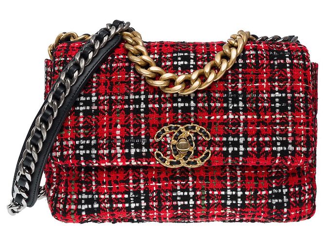 Borsa CHANEL Chanel 19 in Tweed Rosso - 102361 - vista 3