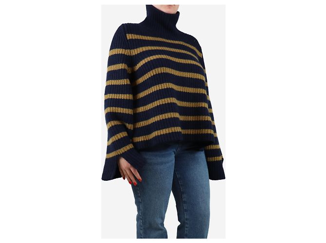 Khaite Suéter de cashmere listrado azul escuro e bege - tamanho M - vista 3