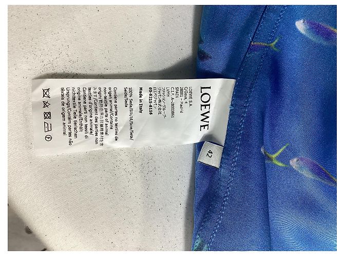Camicia a colletto convertibile stampata Loewe in seta blu - vista 10