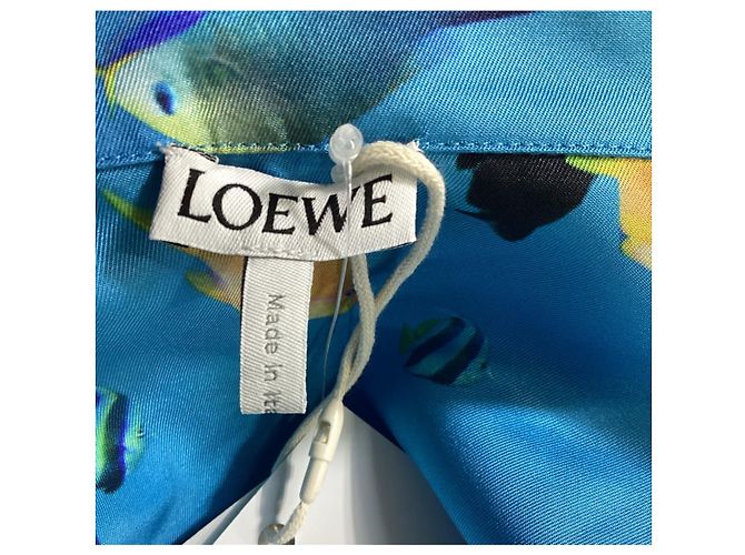 Camicia a colletto convertibile stampata Loewe in seta blu - vista 11