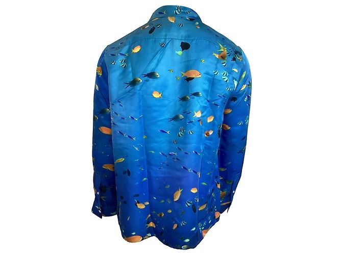 Camicia a colletto convertibile stampata Loewe in seta blu - vista 2