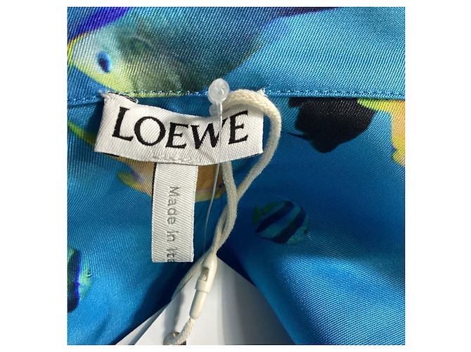 Camicia a colletto convertibile stampata Loewe in seta blu - vista 5