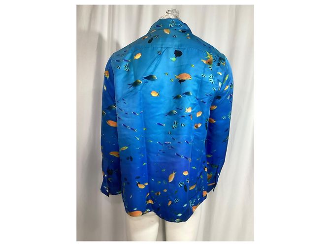 Camicia a colletto convertibile stampata Loewe in seta blu - vista 8