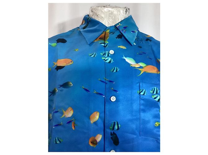 Camicia a colletto convertibile stampata Loewe in seta blu - vista 9