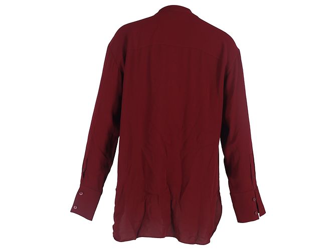 Theory Bordeaux Seidenbluse mit Rüschendetails und Knöpfen in Langarm Braun Rot - Ansicht 2