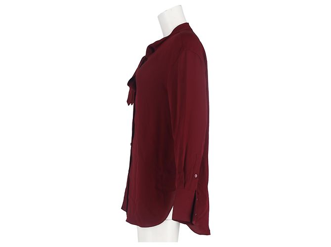 Theory Bordeaux Seidenbluse mit Rüschendetails und Knöpfen in Langarm Braun Rot - Ansicht 4