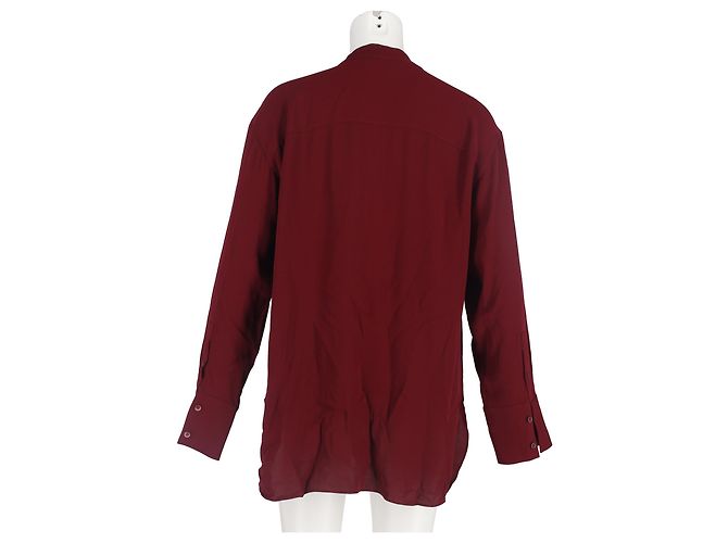 Theory Bordeaux Seidenbluse mit Rüschendetails und Knöpfen in Langarm Braun Rot - Ansicht 5