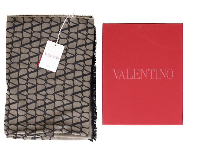 Écharpe Toile Iconographe Valentino Garavani en laine beige - vue 4