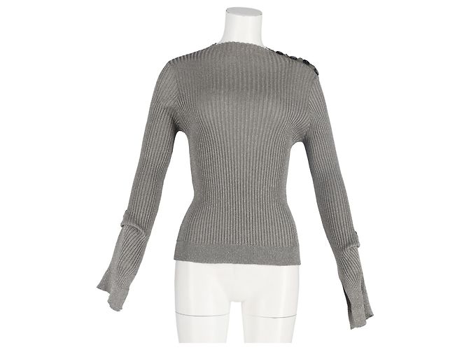 Roland Mouret Rippenstrick Langarmoberteil aus grauem Polyester - Ansicht 2