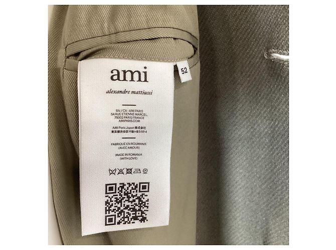 Ami Single-Breasted Coat in Grey Wool - view 4
