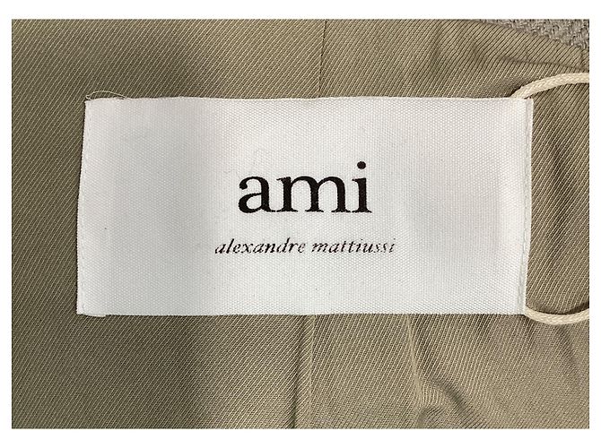 Ami Single-Breasted Coat in Grey Wool - view 9