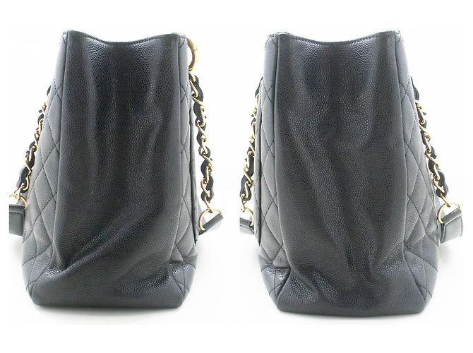 CHANEL Bolsa de compras GST 13" em couro de bezerro texturizado com corrente para ombro Preto - vista 5