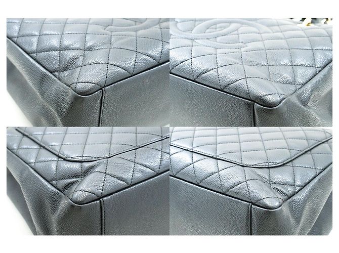 CHANEL Bolsa de compras GST 13" em couro de bezerro texturizado com corrente para ombro Preto - vista 6