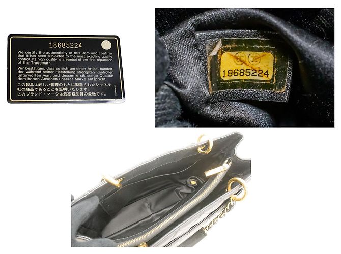 CHANEL Bolsa de compras GST 13" em couro de bezerro texturizado com corrente para ombro Preto - vista 9