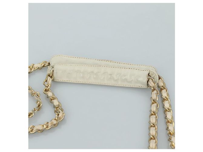 CHANEL Bolsa de Ombro Matelassé de Couro Branco Dourado CC Auth bs20903 - vista 8