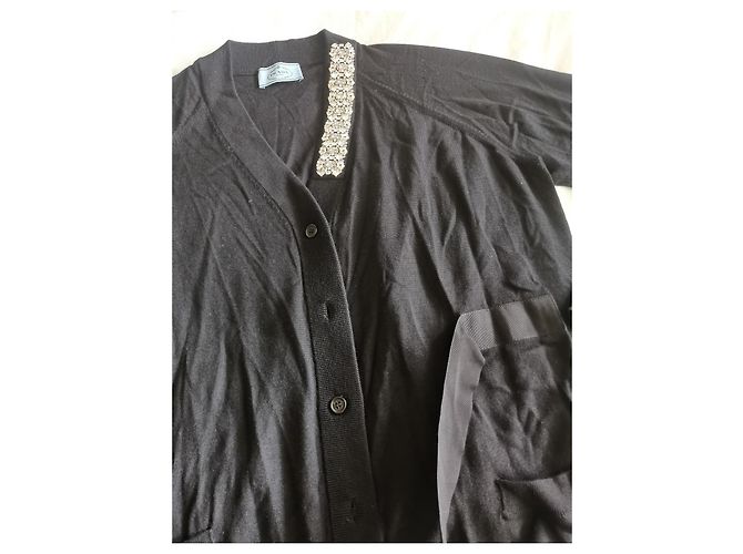 Verzierte schwarze Prada-Cardigan IT38 - Ansicht 5
