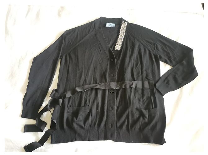 Verzierte schwarze Prada-Cardigan IT38 - Ansicht 7