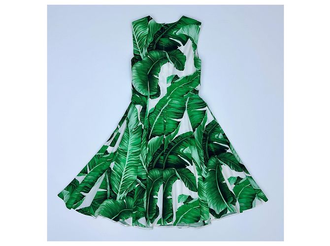 Vestido Dolce & Gabbana de seda estampado hojas de plátano blanco y verde - vista 3