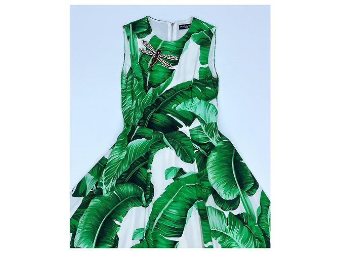 Vestido Dolce & Gabbana de seda estampado hojas de plátano blanco y verde - vista 4