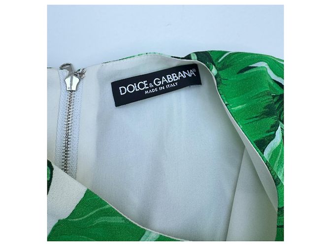Vestido Dolce & Gabbana de seda estampado hojas de plátano blanco y verde - vista 5
