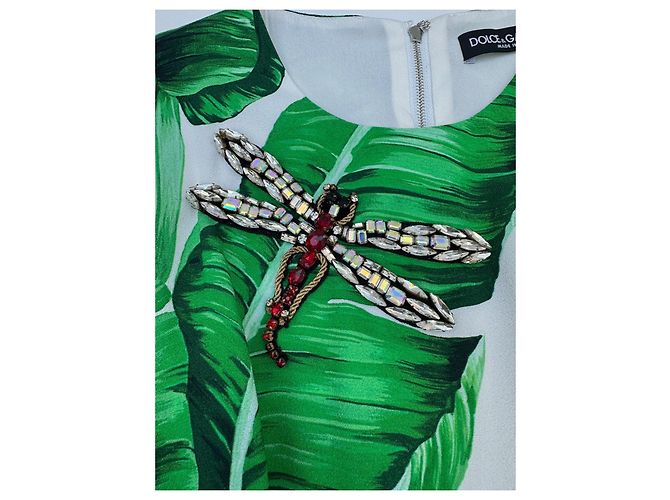 Vestido Dolce & Gabbana de seda estampado hojas de plátano blanco y verde - vista 6