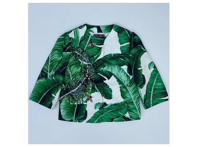 Dolce & Gabbana Jacke Bananenblatt Print Weiß Grün - Ansicht 3