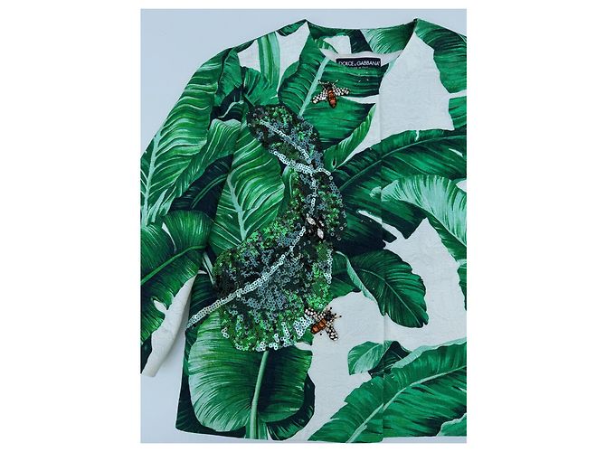 Dolce & Gabbana Jacke Bananenblatt Print Weiß Grün - Ansicht 4