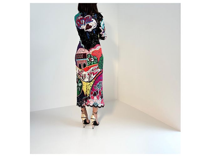 Dolce & Gabbana Midikleid aus mehrfarbiger bestickter Spitze Mehrfarben - Ansicht 3