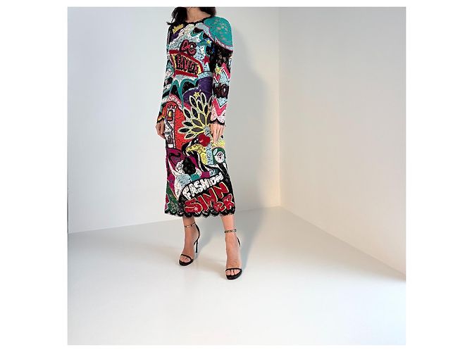 Dolce & Gabbana Midikleid aus mehrfarbiger bestickter Spitze Mehrfarben - Ansicht 4
