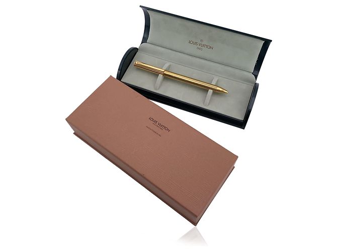 Louis Vuitton Vintage Gold Metal Engraved Ballpoint Pen with Case