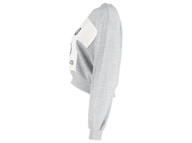 Grauer Baumwollpullover mit Rundhalsausschnitt und Moschino-Druck - Ansicht 2